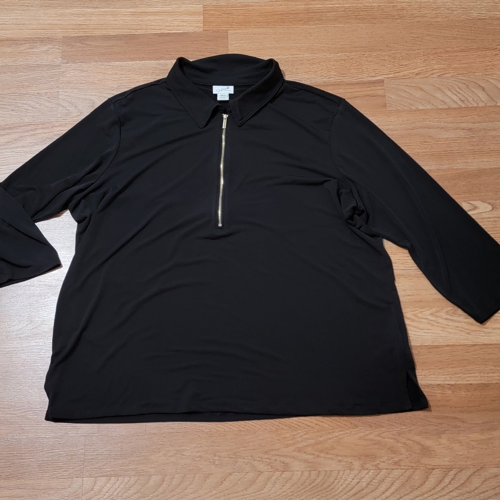 XL Jaclyn Smith Black Collared with Zipper Top